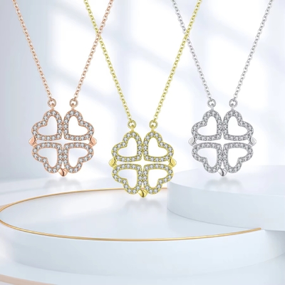 YASVITTI Custom Ρομαντικό Μαγνητικό Κλόβερ Κολιέ OEM Charm 925 Sterling Silver Dainty Heart Τέσσερα φύλλα Κλόβερ Κολιέ