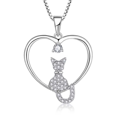 YASVITTI Heart Cat Necklace 925 Sterling Silver Cubic Zirconia Platinum Plated Cat Necklace Κοσμήματα Χονδρικής Κατασκευής