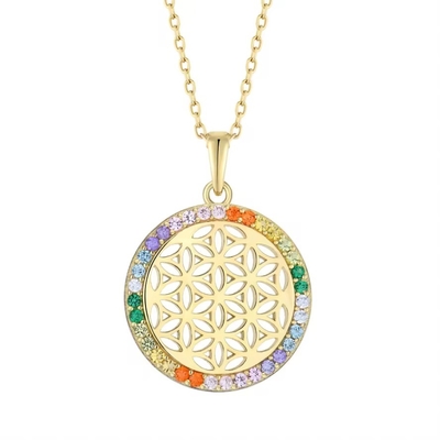 YASVITTI 925 Sterling Silver Flower of Life Rainbow CZ Pendant Necklace Yoga and Meditation Necklace Κοσμήματα Χονδρικό