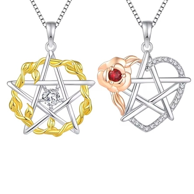 YASVITTI 925 Sterling Silver Pentagram Star Heart Pendant Necklace Set Cubic Zirconia and Rose Gold Επιχρυσωμένο Χρυσό