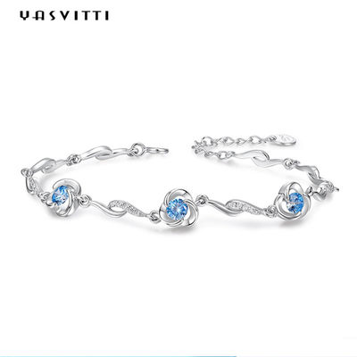 μπλε Rhinestone βραχιολιών κοσμήματος 7.3in 5.2g εξαιρετικό ασημένιο βραχιόλι Αντιαεροπορικού Πυροβολικού CZ