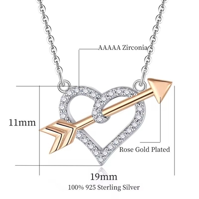 YASVITTI OEM ODM 925 Sterling Silver Cupid Necklace Rose Gold Plated Heart Arrows Necklace For Lover Gift (Κεραυνός Ασημένιος Κουπινός Κολιέ Ροζ Χρυσόχρυσο Κεραυνό Χρυσόχρυσο Κεραυνό για Εραστή)