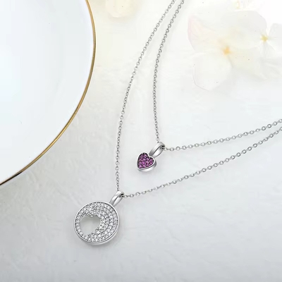 YASVITTI Ροδίου επιχρισμένο CZ Γυναίκες 925 Sterling Silver Ζιρκόν Κοσμήματα εξατομικευμένα Ρομαντικό Ροζ Καρδιά Μαντάρι Κολιέ