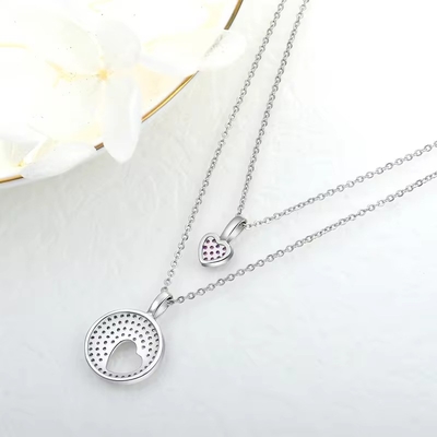 YASVITTI Ροδίου επιχρισμένο CZ Γυναίκες 925 Sterling Silver Ζιρκόν Κοσμήματα εξατομικευμένα Ρομαντικό Ροζ Καρδιά Μαντάρι Κολιέ