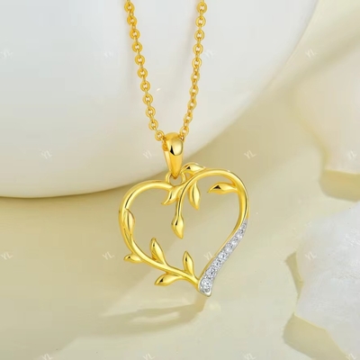 YASVITTI Custom 18K Gold Plating Heart Leaf Pendant Necklace 925 Silver Fine Jewelry (Καλαμπερό 925 Χρυσό κοσμήματα)