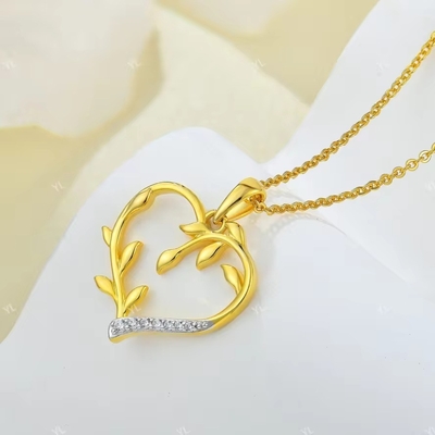 YASVITTI Custom 18K Gold Plating Heart Leaf Pendant Necklace 925 Silver Fine Jewelry (Καλαμπερό 925 Χρυσό κοσμήματα)