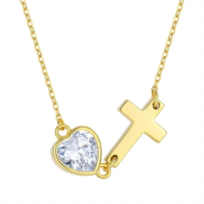 YASVITTI Bezel Heart Cubic Zirconia Necklace 925 Ασημένιο Κλασικό Σταυρό Απλό Necklace 18K Χρυσό επιχρυσωμένο