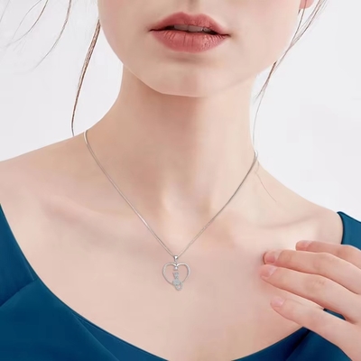 YASVITTI Heart Cat Necklace 925 Sterling Silver Cubic Zirconia Platinum Plated Cat Necklace Κοσμήματα Χονδρικής Κατασκευής