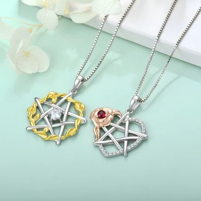 YASVITTI 925 Sterling Silver Pentagram Star Heart Pendant Necklace Set Cubic Zirconia and Rose Gold Επιχρυσωμένο Χρυσό