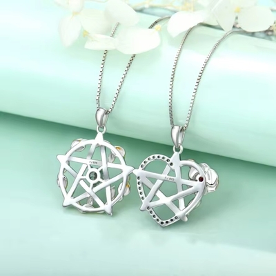 YASVITTI 925 Sterling Silver Pentagram Star Heart Pendant Necklace Set Cubic Zirconia and Rose Gold Επιχρυσωμένο Χρυσό