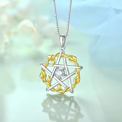 YASVITTI 925 Sterling Silver Pentagram Star Heart Pendant Necklace Set Cubic Zirconia and Rose Gold Επιχρυσωμένο Χρυσό