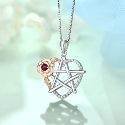 YASVITTI 925 Sterling Silver Pentagram Star Heart Pendant Necklace Set Cubic Zirconia and Rose Gold Επιχρυσωμένο Χρυσό