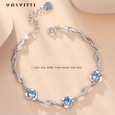 μπλε Rhinestone βραχιολιών κοσμήματος 7.3in 5.2g εξαιρετικό ασημένιο βραχιόλι Αντιαεροπορικού Πυροβολικού CZ
