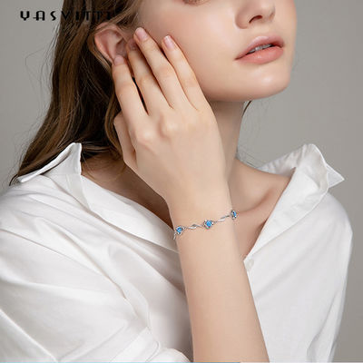 μπλε Rhinestone βραχιολιών κοσμήματος 7.3in 5.2g εξαιρετικό ασημένιο βραχιόλι Αντιαεροπορικού Πυροβολικού CZ
