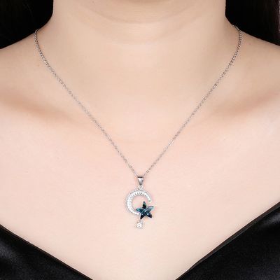ημέρα των ευχαριστιών 14k 925 περιδεραίων κρυστάλλου ήλιων και φεγγαριών 18.1in 4.2g ασημένιο περιδέραιο