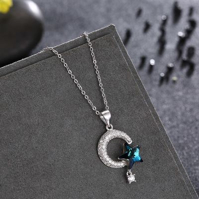 ημέρα των ευχαριστιών 14k 925 περιδεραίων κρυστάλλου ήλιων και φεγγαριών 18.1in 4.2g ασημένιο περιδέραιο