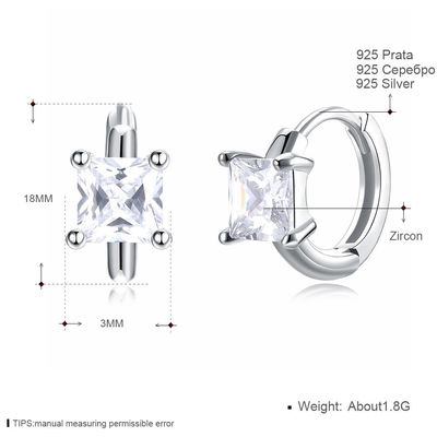 1.2cm 316L SS τετραγωνικά κυβικά Zirconia σκουλαρίκια στηριγμάτων σκουλαρικιών 3A CZ εξαιρετικά ασημένια
