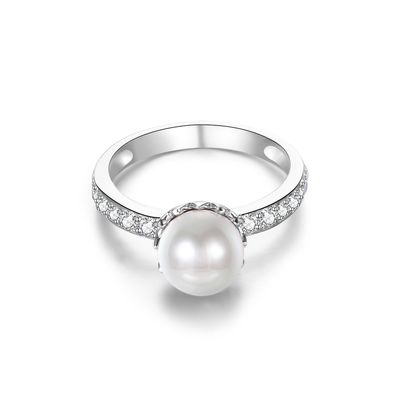 15.8mm εξαιρετικό ασημένιο δαχτυλίδι Fiancée ODM δαχτυλιδιών διαμαντιών 1,38 γραμμαρίου διαμορφωμένο μαργαριτάρι