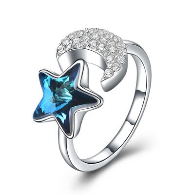 φεγγάρι 11mm 0.04oz και δαχτυλίδι 5A κυβικό Zirconia αστεριών 925 εξαιρετικά ασημένια δαχτυλίδια