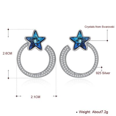 7.2g 2.6x2.1cm στερεά ασημένια σκουλαρίκια δώρων 5A CZ σκουλαρικιών στεφανών αστεριών