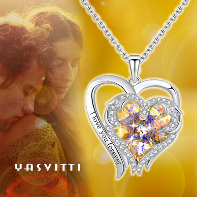 κίτρινο κρύσταλλο Austrian crystal περιδεραίων καρδιών 0.79x0.98in εξαιρετικό ασημένιο διπλό