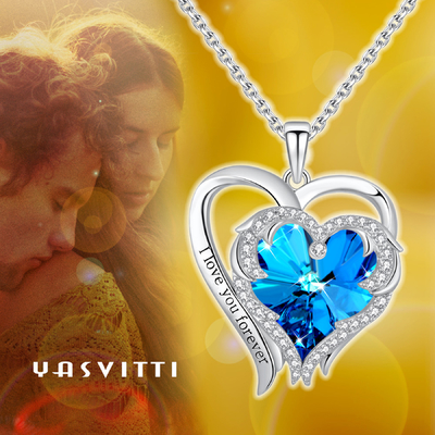 0.79x0.98in διπλό μπλε κρύσταλλο 925 Austrian crystal περιδεραίων καρδιών διαγώνιο εξαιρετικό ασήμι