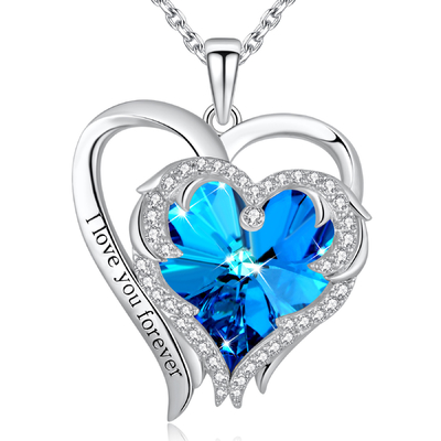 0.79x0.98in διπλό μπλε κρύσταλλο 925 Austrian crystal περιδεραίων καρδιών διαγώνιο εξαιρετικό ασήμι